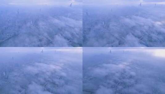 广州珠江建筑群与云海云雾缭绕唯美风光航拍高清在线视频素材下载