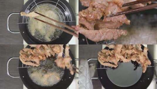 里脊肉捞出控油高清在线视频素材下载