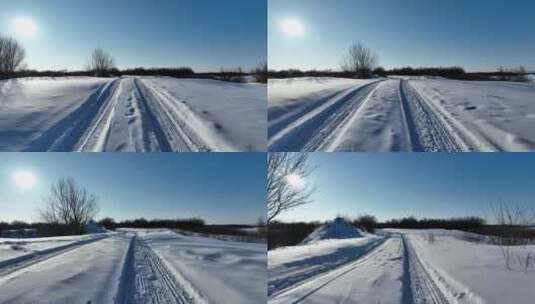 北方湿地冰雪道路空镜头高清在线视频素材下载