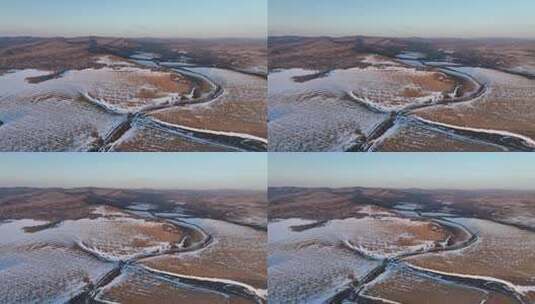 航拍内蒙古冰消雪融原野大地高清在线视频素材下载