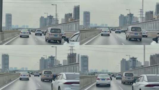 郑州高架桥上缓行堵车车窗视角高清在线视频素材下载
