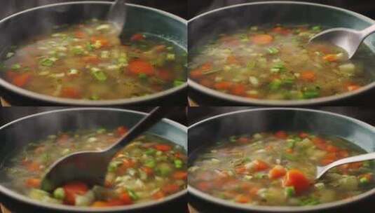 自制鸡肉蔬菜汤高清在线视频素材下载