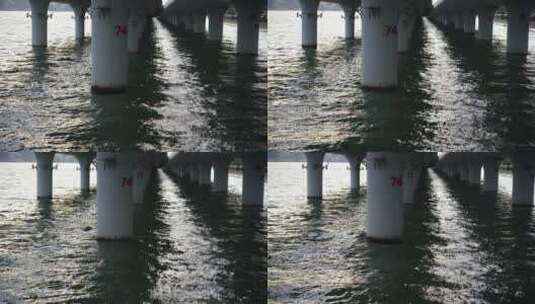 海中桥墩水中桥梁公路道路大海桥墩风景风光高清在线视频素材下载
