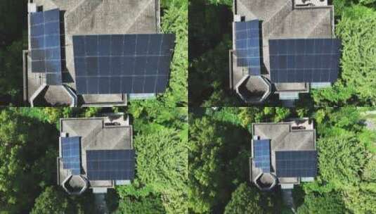 别墅屋顶的分布式太阳能光伏面板高清在线视频素材下载