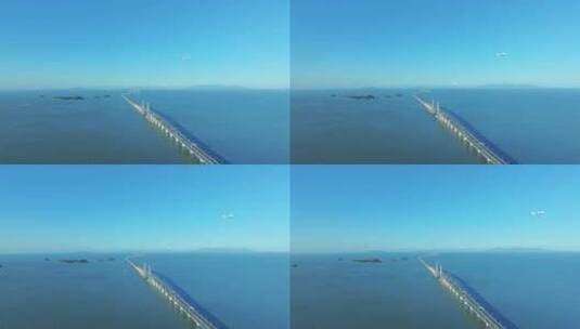 4K飞机经过澳门港珠澳大桥航拍高清在线视频素材下载