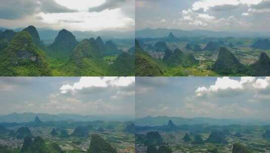 群山与农田中间石山的景色高清在线视频素材下载