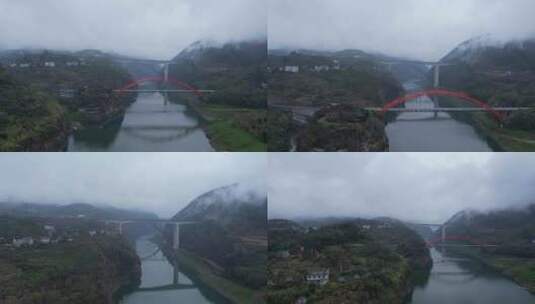 4K湘西芙蓉镇河流大桥基建航拍高清在线视频素材下载
