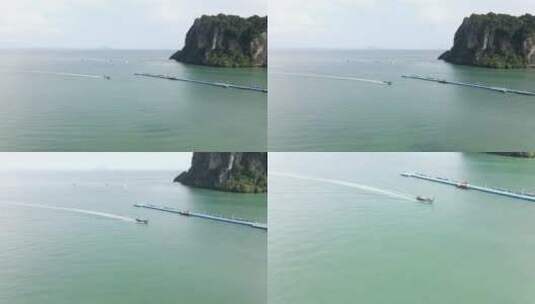 泰国跳跃旅游船抵达莱雷海滩码头泰国空中天桥高清在线视频素材下载
