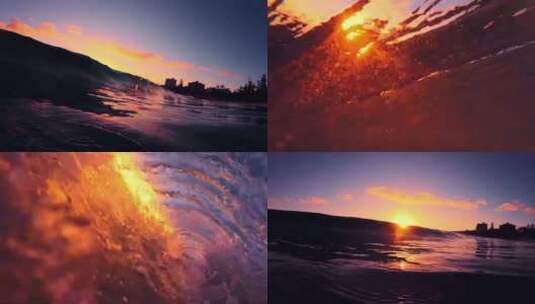 夕阳下的海浪高清在线视频素材下载
