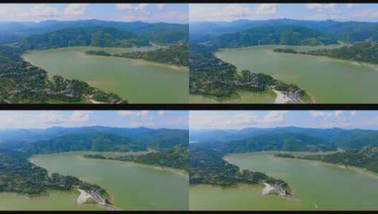 航拍陕西安康瀛湖风景区高清在线视频素材下载