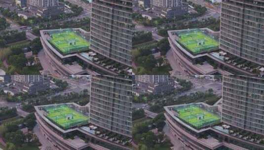 航拍上海三迪凯悦酒店露天网球场高清在线视频素材下载