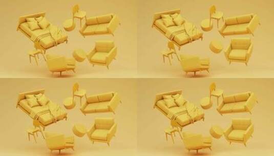 咖啡桌扶手椅床最小概念3d渲染循环动画高清在线视频素材下载