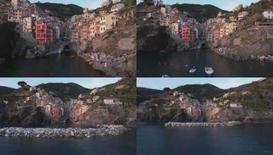 五渔村最南部的村庄，五颜六色的房子，里奥马焦雷；空中高清在线视频素材下载
