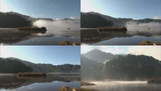 清晨湖面雾气实拍视频素材高清在线视频素材下载