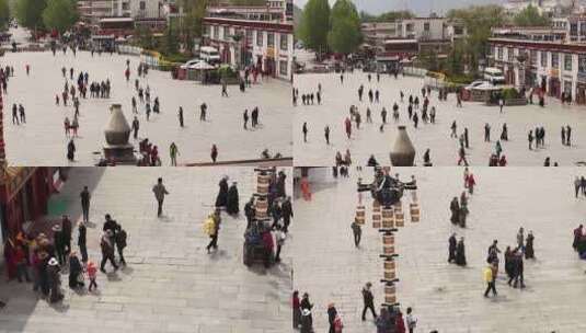 拉萨生活 大昭寺广场人群 旅游景点高清在线视频素材下载