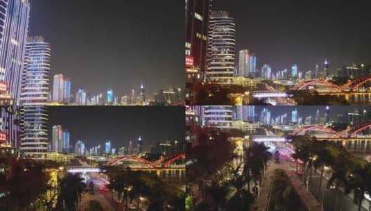 珠江夜景解放桥海珠桥长堤大马路_8K高清在线视频素材下载