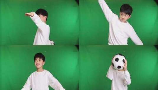 帅气的中国小男孩在扔出足球慢镜头高清在线视频素材下载