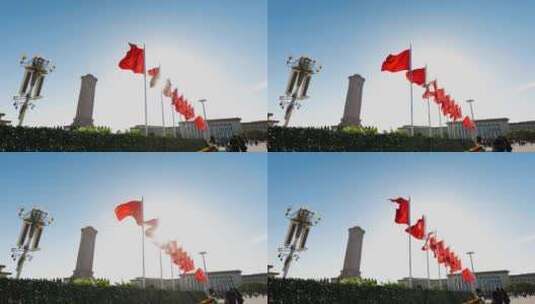 天安门广场前的红旗高清在线视频素材下载