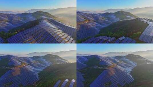 山上太阳能光伏板 光伏发电站航拍高清在线视频素材下载