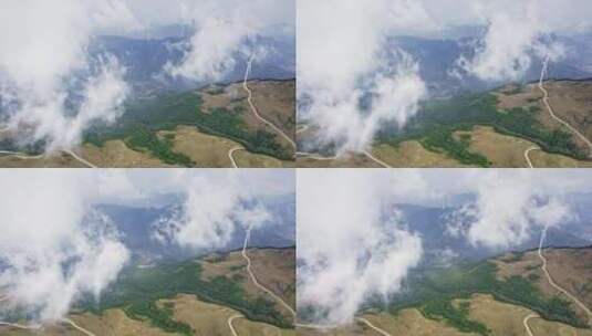 高空航拍俯视云雾山川自然风景高清在线视频素材下载