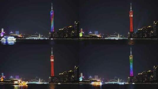 广州珠江夜景延时广州塔建筑风光城市夜晚高清在线视频素材下载