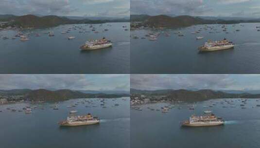 印尼科莫多拉布安巴焦港口巨型游轮风光高清在线视频素材下载