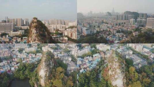 广西柳州箭盘山与城市建筑航拍高清在线视频素材下载