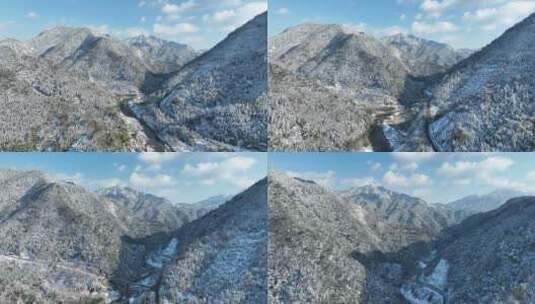 三清山北门旅游公路山川雪景风光航拍高清在线视频素材下载