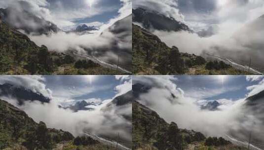 云南雪山云雾散开见雪山延时高清在线视频素材下载