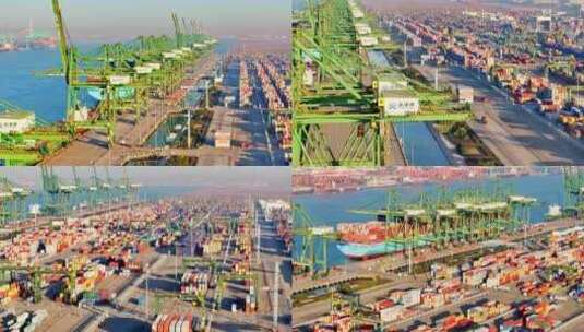 4K天津港货运码头港口航拍合集高清在线视频素材下载