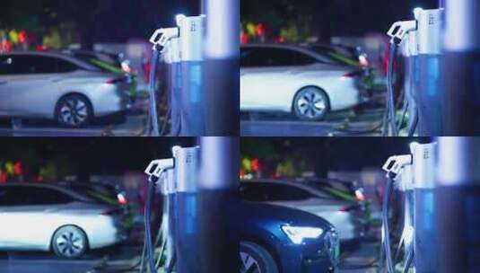 精品 · 实拍夜晚下的新能源汽车充电桩高清在线视频素材下载