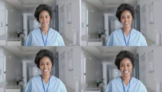 非裔美国护士在医院里灿烂地微笑高清在线视频素材下载
