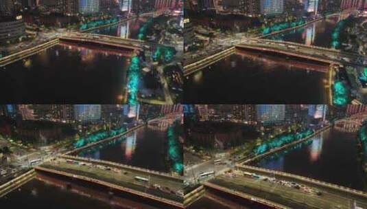 浙江省宁波市三江口桥梁夜景风光无人机航拍高清在线视频素材下载
