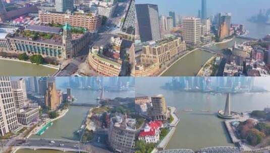 上海苏州河航拍四川路桥乍浦路桥高清在线视频素材下载