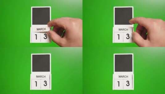 03.绿色背景上日期为3月13日的日历。高清在线视频素材下载