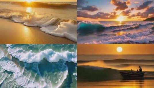 沙滩海浪海边日落日出高清在线视频素材下载
