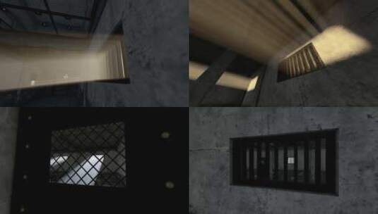 黑暗监狱的窗户和铁栅栏高清在线视频素材下载