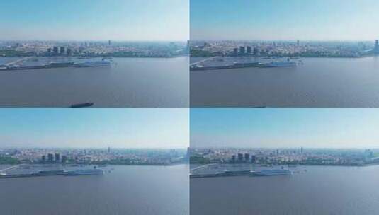 航拍上海市宝山区吴淞口港口码头邮轮高清在线视频素材下载