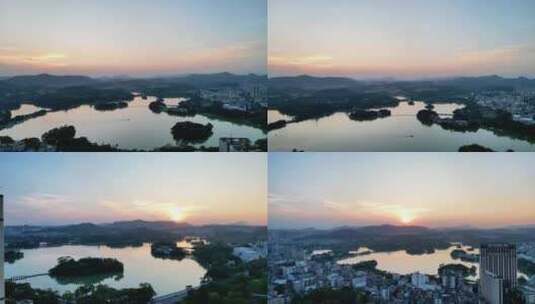 航拍惠州西湖景区惠州日落高清在线视频素材下载