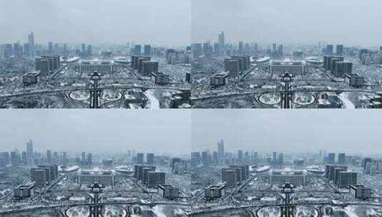 济南龙奥大厦奥体雪景高清在线视频素材下载