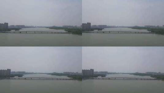 航拍安徽蚌埠龙湖大桥高清在线视频素材下载