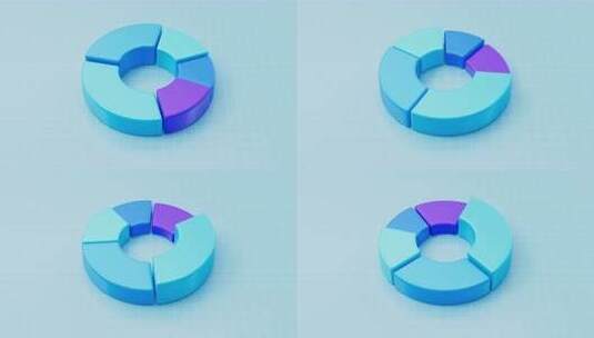 带有彩色细分信息的3D蓝色旋转甜甜圈饼图高清在线视频素材下载