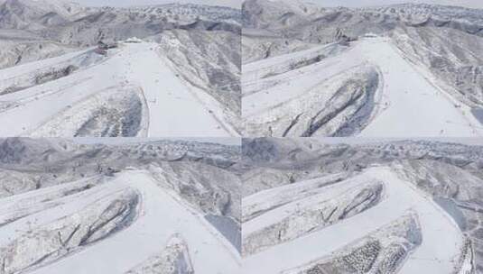 航拍内蒙古呼和浩特马鬃山滑雪场冬季雪景高清在线视频素材下载