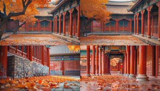 合集 深秋宫苑 唯美红叶 故宫紫禁城宫殿高清在线视频素材下载