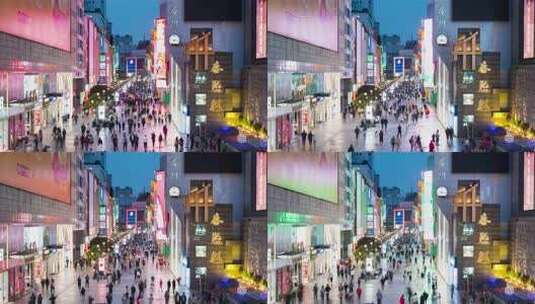 成都春熙路商业街步行街人流街景夜景延时高清在线视频素材下载