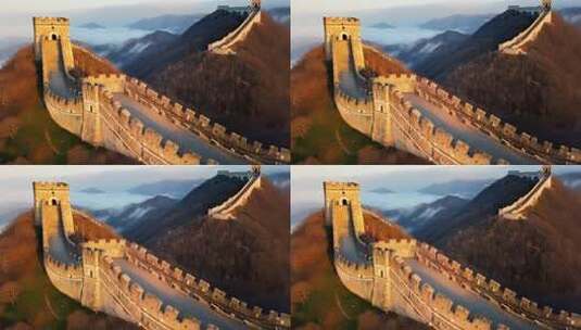 航拍长城山峦间壮丽景观高清在线视频素材下载