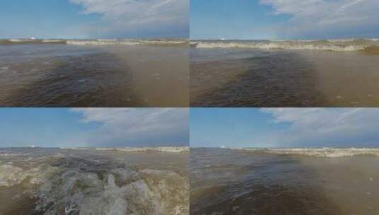 东戴河涌向岸边的海水慢镜头特写高清在线视频素材下载