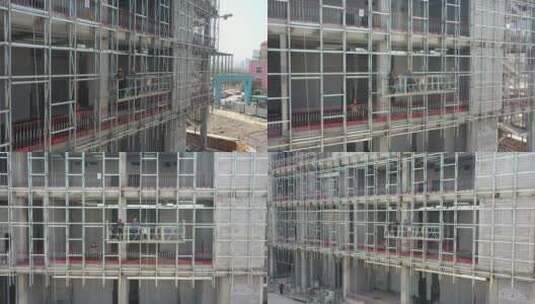 航拍长沙广电附近建筑工地工人工作高清在线视频素材下载