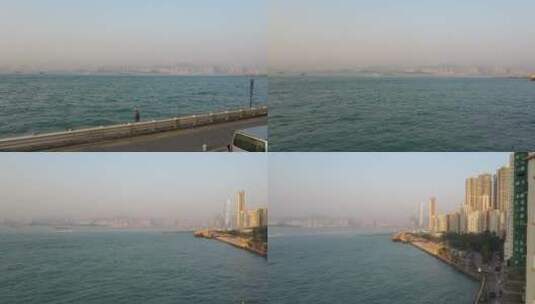 香港坚尼地城海旁航拍海边城市风光 60p高清在线视频素材下载