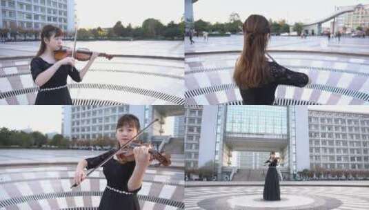 气质美女在校园内拉小提琴高清在线视频素材下载